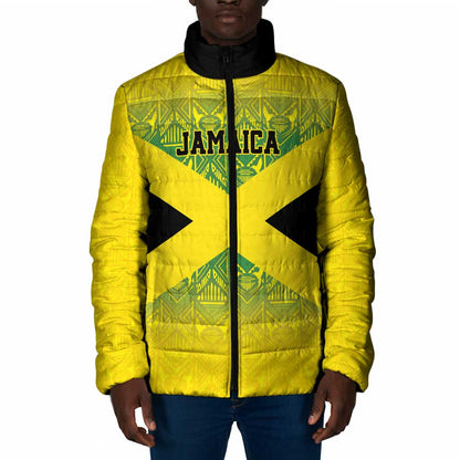 Afro-Jamaicans Custom Padded Jacket Reggae Boyz With Traditional Pattern