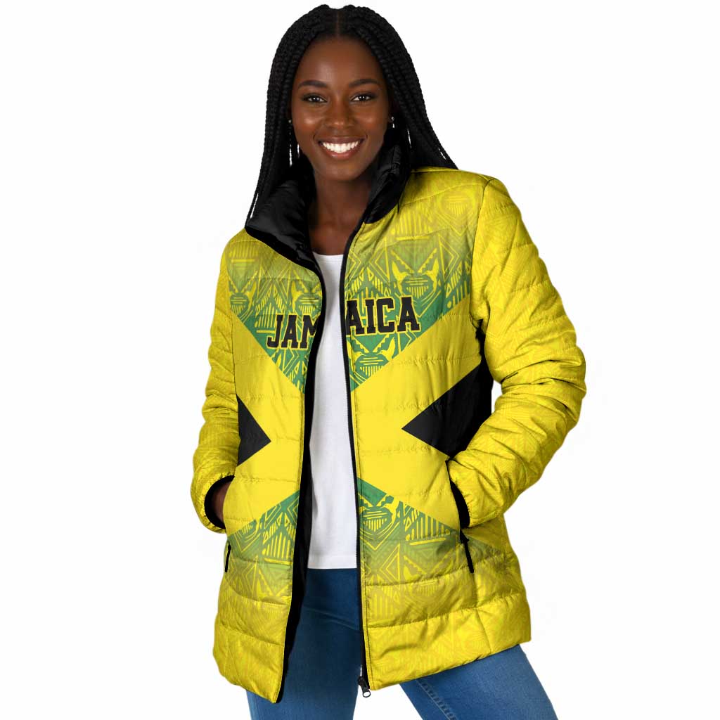 Afro-Jamaicans Custom Padded Jacket Reggae Boyz With Traditional Pattern