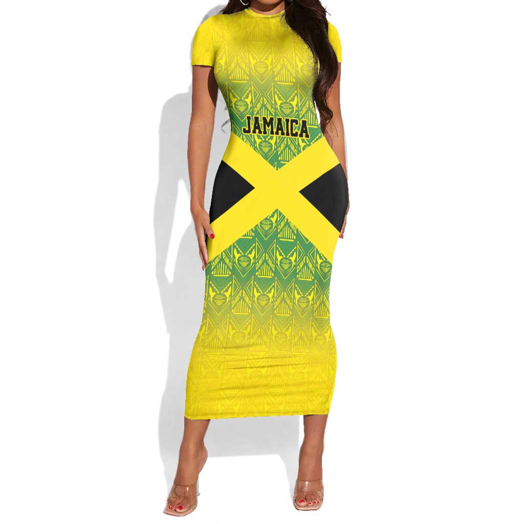 Afro-Jamaicans Custom Short Sleeve Bodycon Dress Reggae Boyz With Traditional Pattern