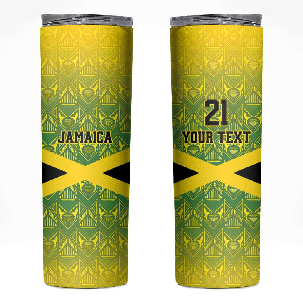 Afro-Jamaicans Custom Skinny Tumbler Reggae Boyz With Traditional Pattern