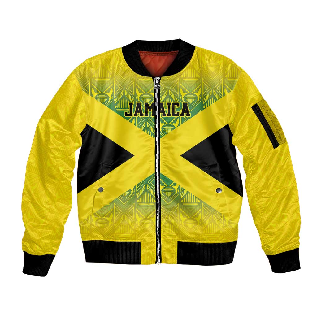 Afro-Jamaicans Custom Sleeve Zip Bomber Jacket Reggae Boyz With Traditional Pattern