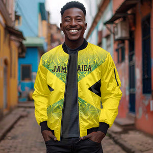 Afro-Jamaicans Custom Sleeve Zip Bomber Jacket Reggae Boyz With Traditional Pattern