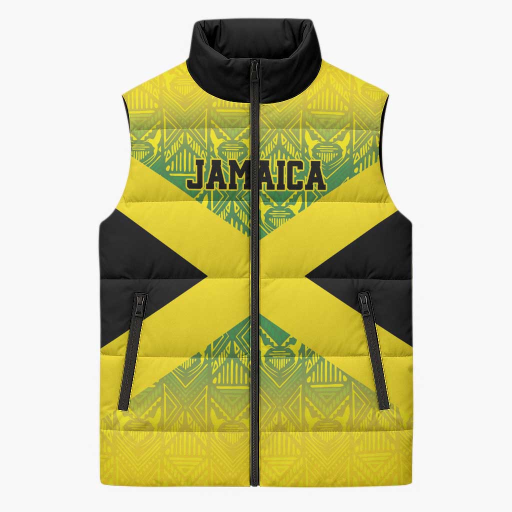 Afro-Jamaicans Custom Sleeveless Puffer Jacket Reggae Boyz With Traditional Pattern