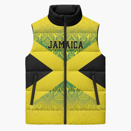 Afro-Jamaicans Custom Sleeveless Puffer Jacket Reggae Boyz With Traditional Pattern
