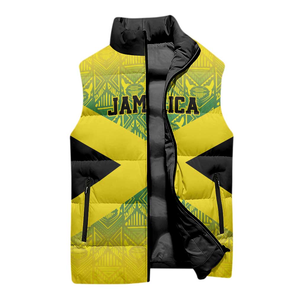 Afro-Jamaicans Custom Sleeveless Puffer Jacket Reggae Boyz With Traditional Pattern