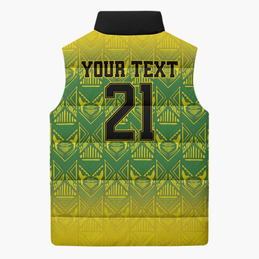 Afro-Jamaicans Custom Sleeveless Puffer Jacket Reggae Boyz With Traditional Pattern