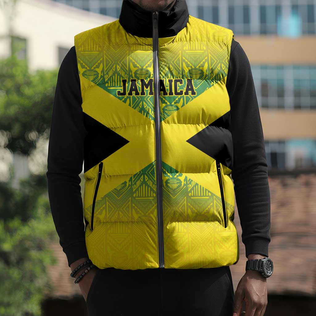 Afro-Jamaicans Custom Sleeveless Puffer Jacket Reggae Boyz With Traditional Pattern