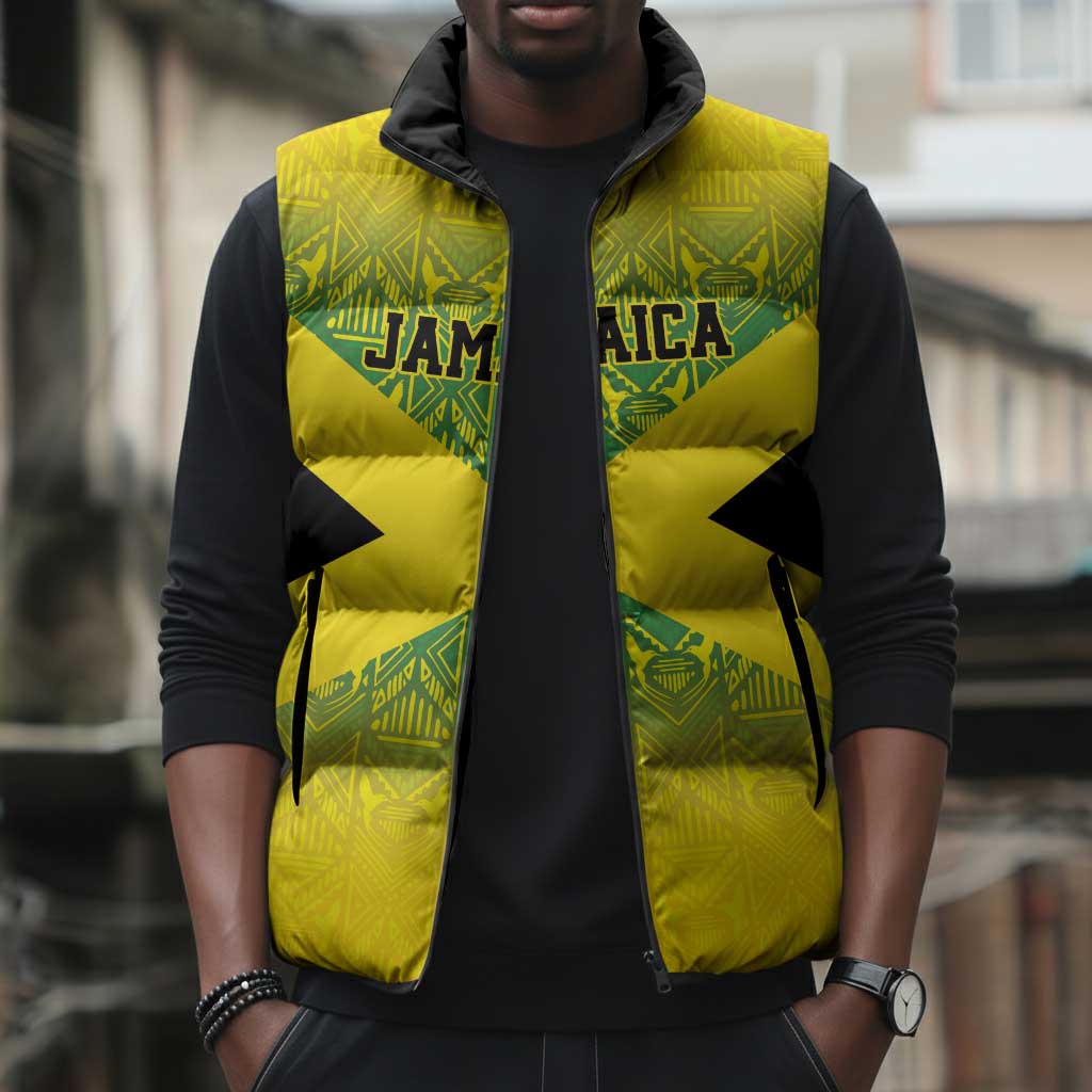 Afro-Jamaicans Custom Sleeveless Puffer Jacket Reggae Boyz With Traditional Pattern