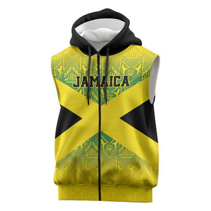 Afro-Jamaicans Custom Sleeveless Zip Hoodie Reggae Boyz With Traditional Pattern - African Pride