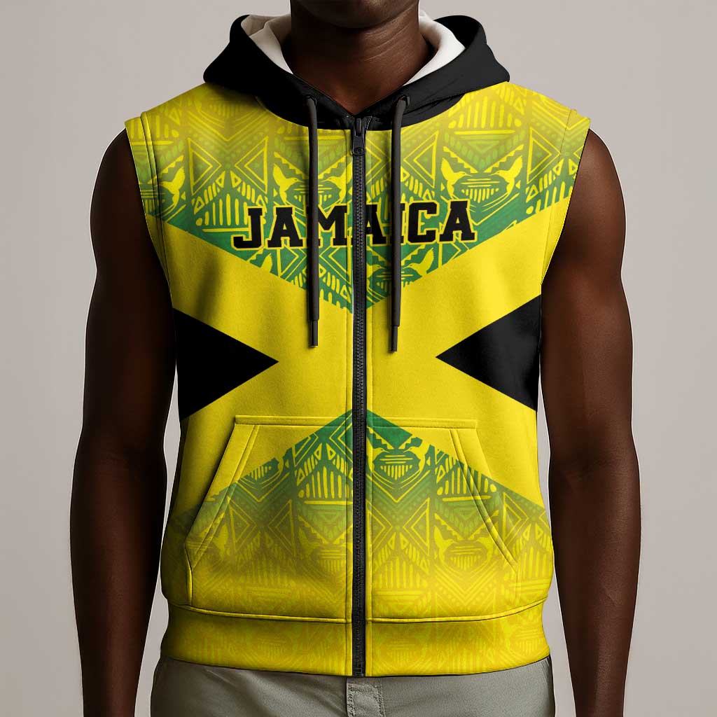 Afro-Jamaicans Custom Sleeveless Zip Hoodie Reggae Boyz With Traditional Pattern - African Pride