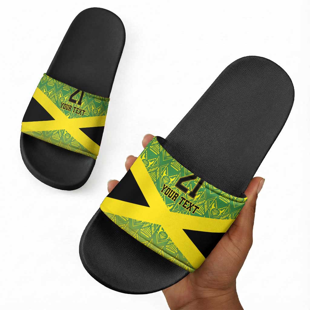 Afro-Jamaicans Custom Slide Sandals Reggae Boyz With Traditional Pattern