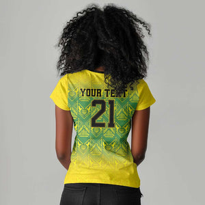 Afro-Jamaicans Custom Women V-Neck T-Shirt Reggae Boyz With Traditional Pattern