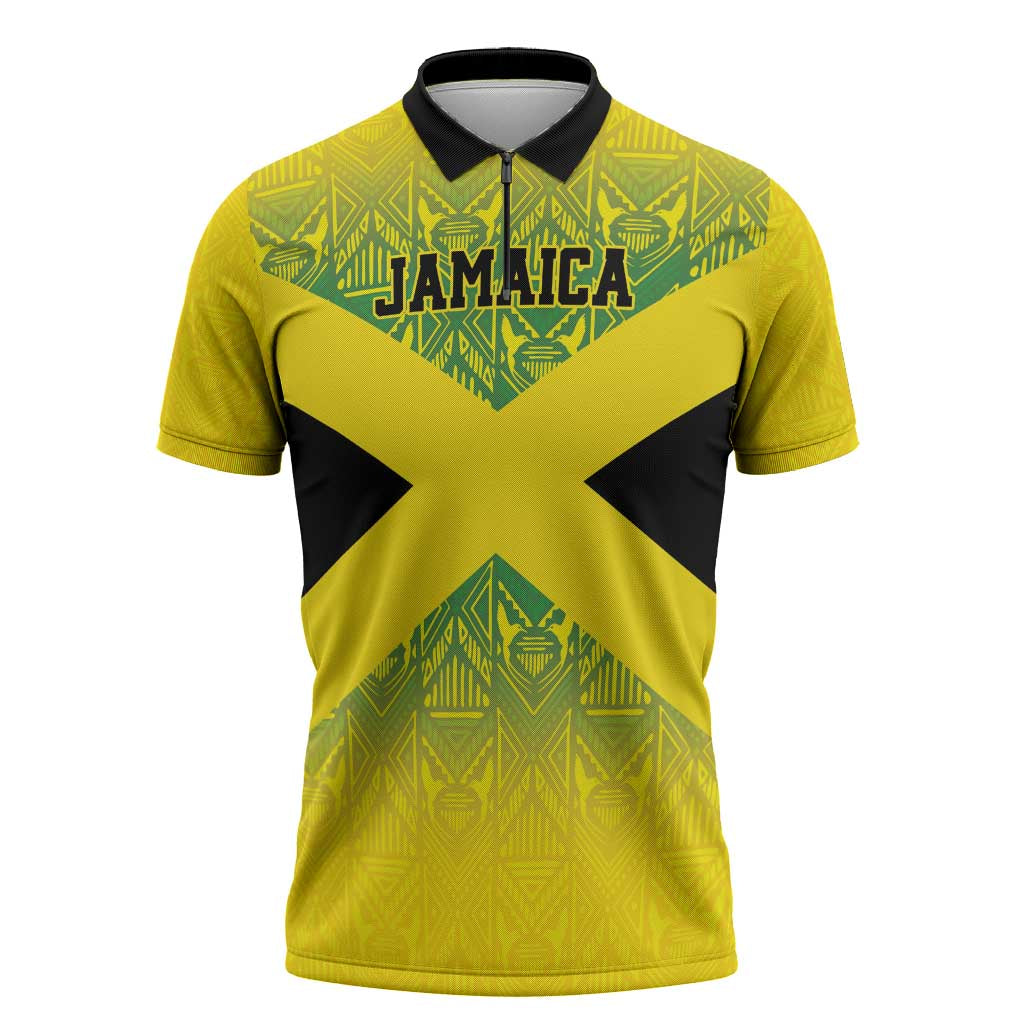 Afro-Jamaicans Custom Zipper Polo Shirt Reggae Boyz With Traditional Pattern