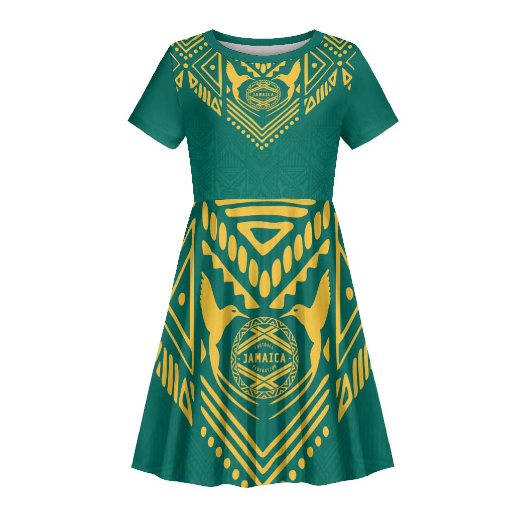 Afro-Jamaicans Tribal Custom Football Kid Short Sleeve Dress Green Style