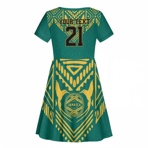 Afro-Jamaicans Tribal Custom Football Kid Short Sleeve Dress Green Style