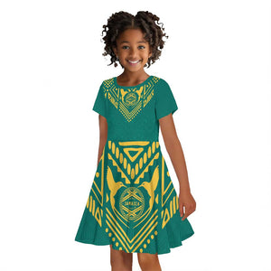 Afro-Jamaicans Tribal Custom Football Kid Short Sleeve Dress Green Style