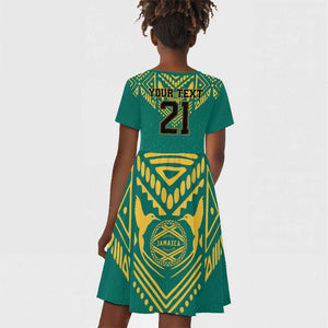 Afro-Jamaicans Tribal Custom Football Kid Short Sleeve Dress Green Style