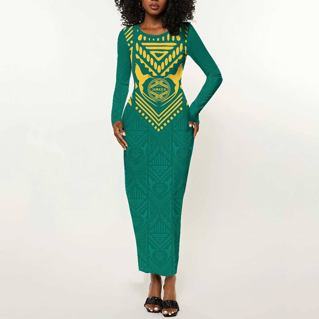 Afro-Jamaicans Tribal Custom Football Long Sleeve Bodycon Dress Green Style LT9