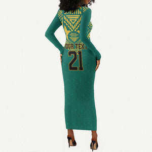 Afro-Jamaicans Tribal Custom Football Long Sleeve Bodycon Dress Green Style