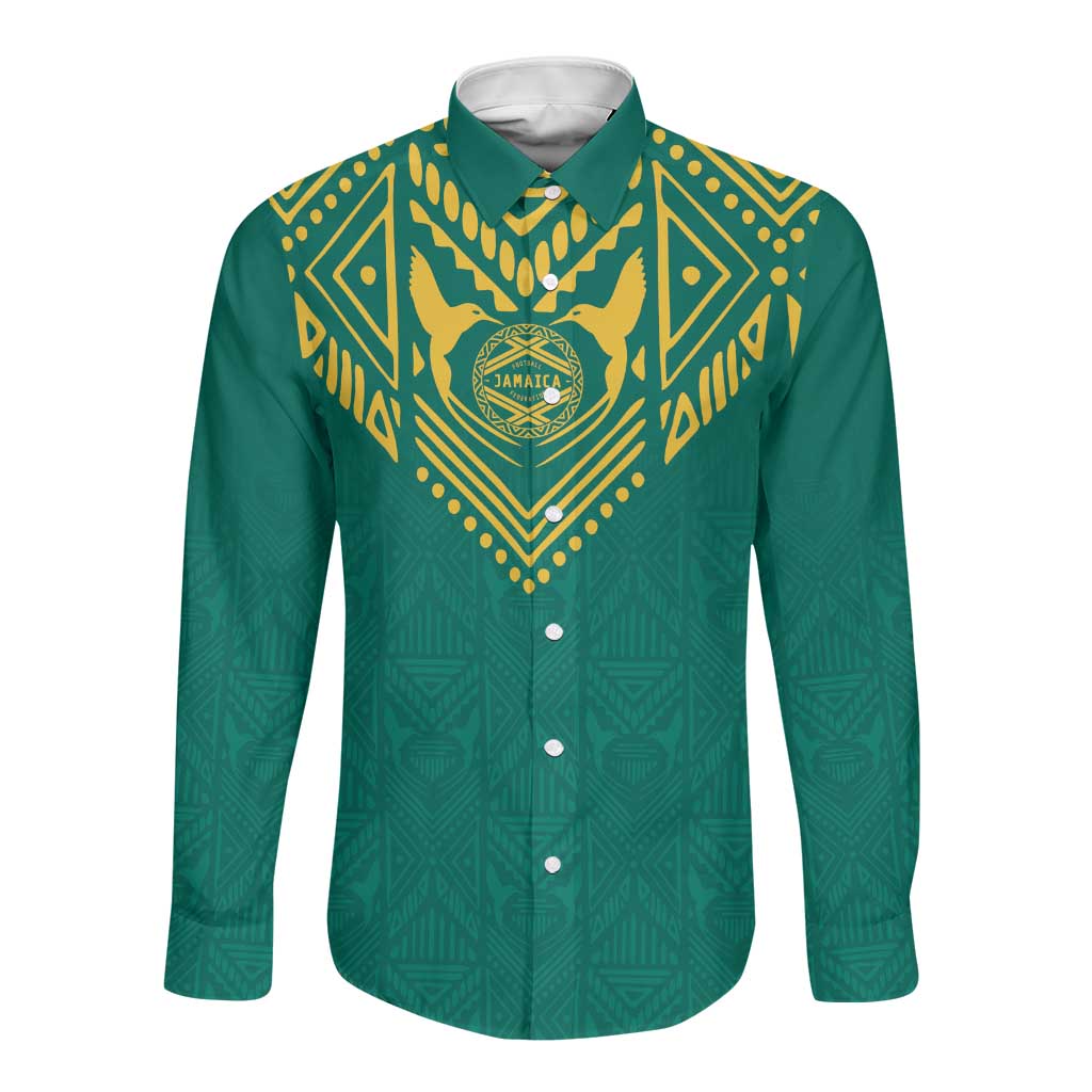 Afro-Jamaicans Tribal Custom Football Long Sleeve Button Shirt Green Style