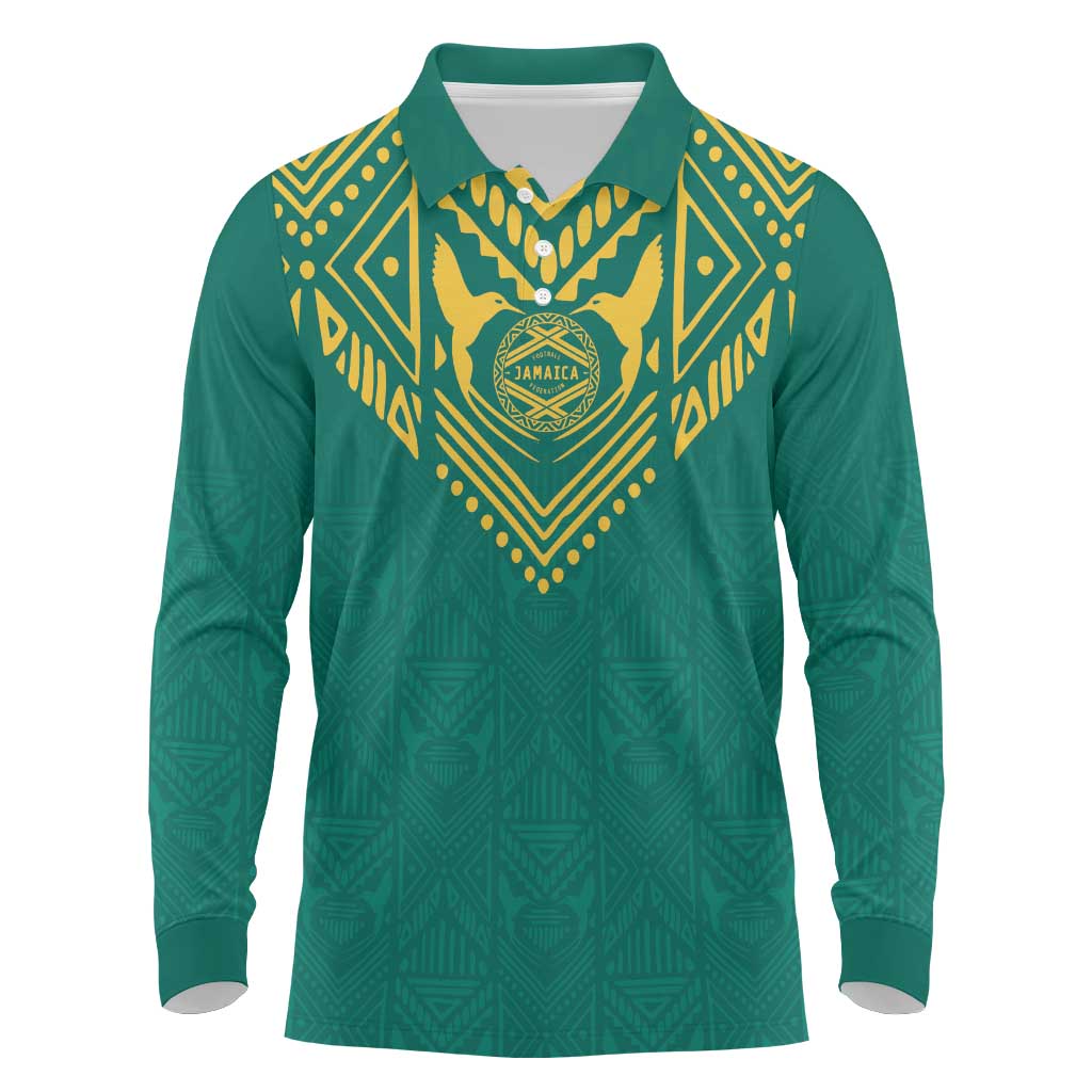 Afro-Jamaicans Tribal Custom Football Long Sleeve Polo Shirt Green Style