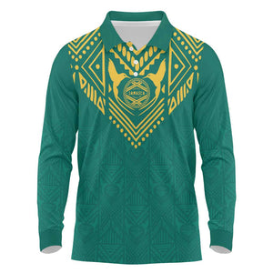 Afro-Jamaicans Tribal Custom Football Long Sleeve Polo Shirt Green Style