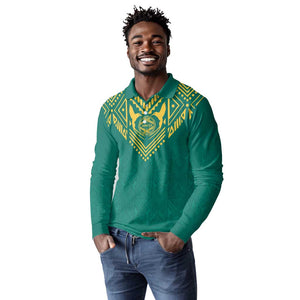 Afro-Jamaicans Tribal Custom Football Long Sleeve Polo Shirt Green Style