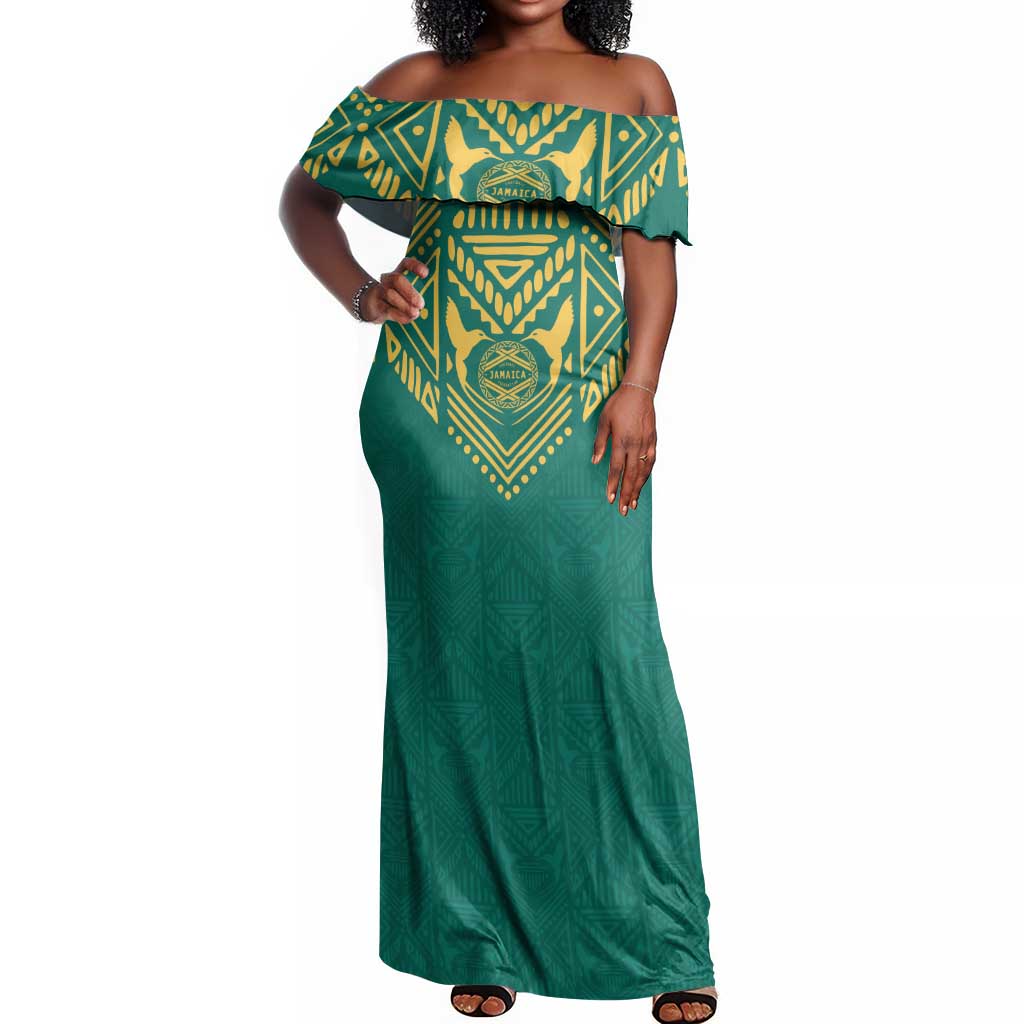 Afro-Jamaicans Tribal Custom Football Off Shoulder Maxi Dress Green Style