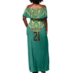 Afro-Jamaicans Tribal Custom Football Off Shoulder Maxi Dress Green Style