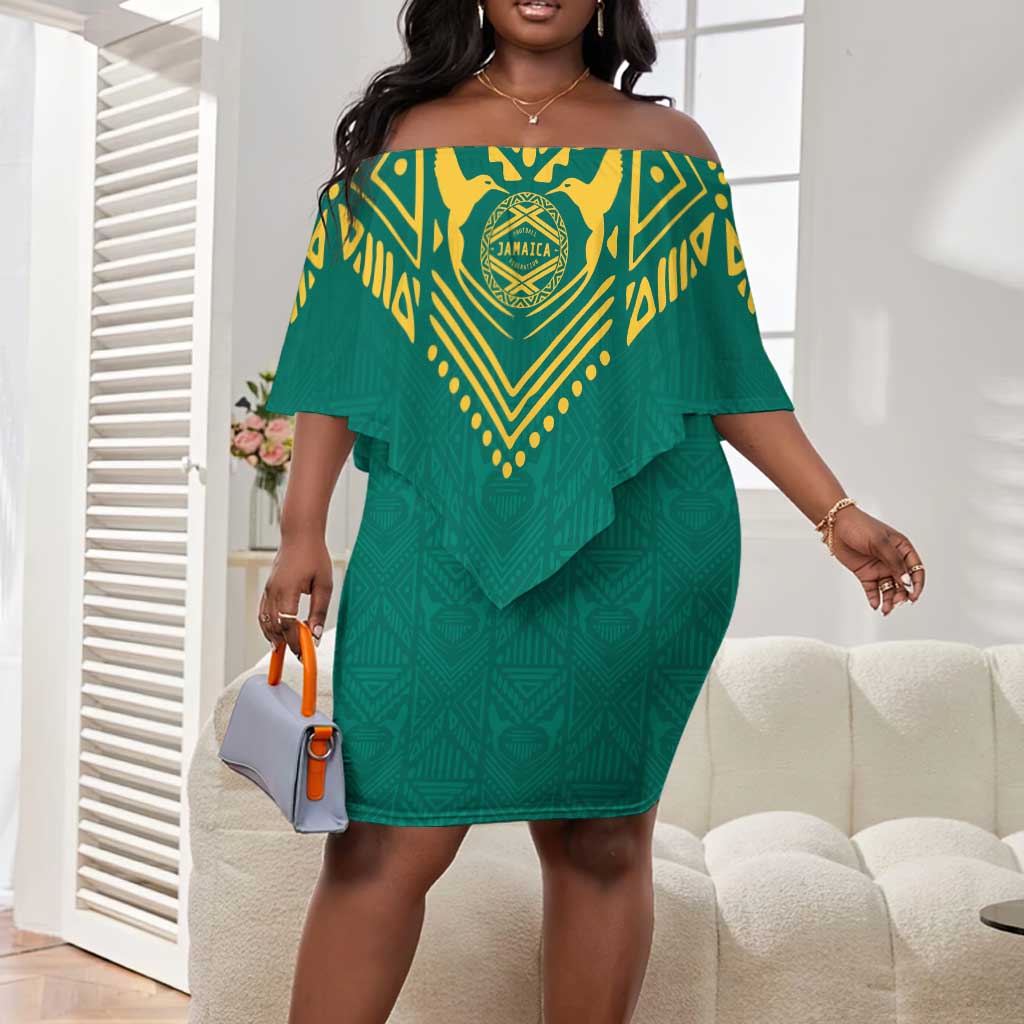 Afro-Jamaicans Tribal Custom Football Off Shoulder Short Dress Green Style