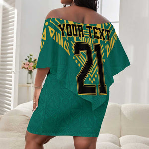 Afro-Jamaicans Tribal Custom Football Off Shoulder Short Dress Green Style