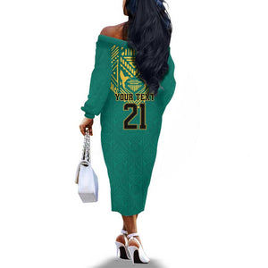 Afro-Jamaicans Tribal Custom Football Off The Shoulder Long Sleeve Dress Green Style