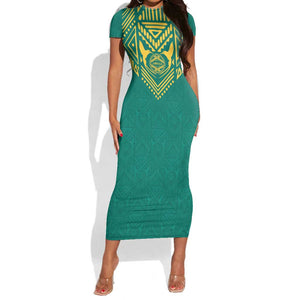 Afro-Jamaicans Tribal Custom Football Short Sleeve Bodycon Dress Green Style