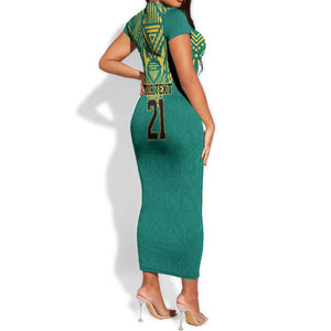 Afro-Jamaicans Tribal Custom Football Short Sleeve Bodycon Dress Green Style