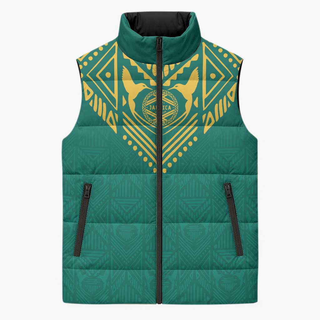 Afro-Jamaicans Tribal Custom Football Sleeveless Puffer Jacket Green Style