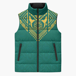 Afro-Jamaicans Tribal Custom Football Sleeveless Puffer Jacket Green Style