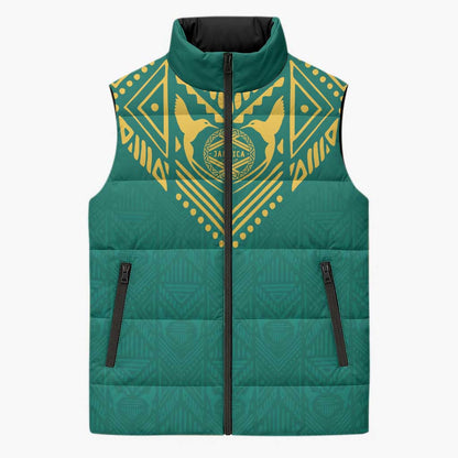Afro-Jamaicans Tribal Custom Football Sleeveless Puffer Jacket Green Style