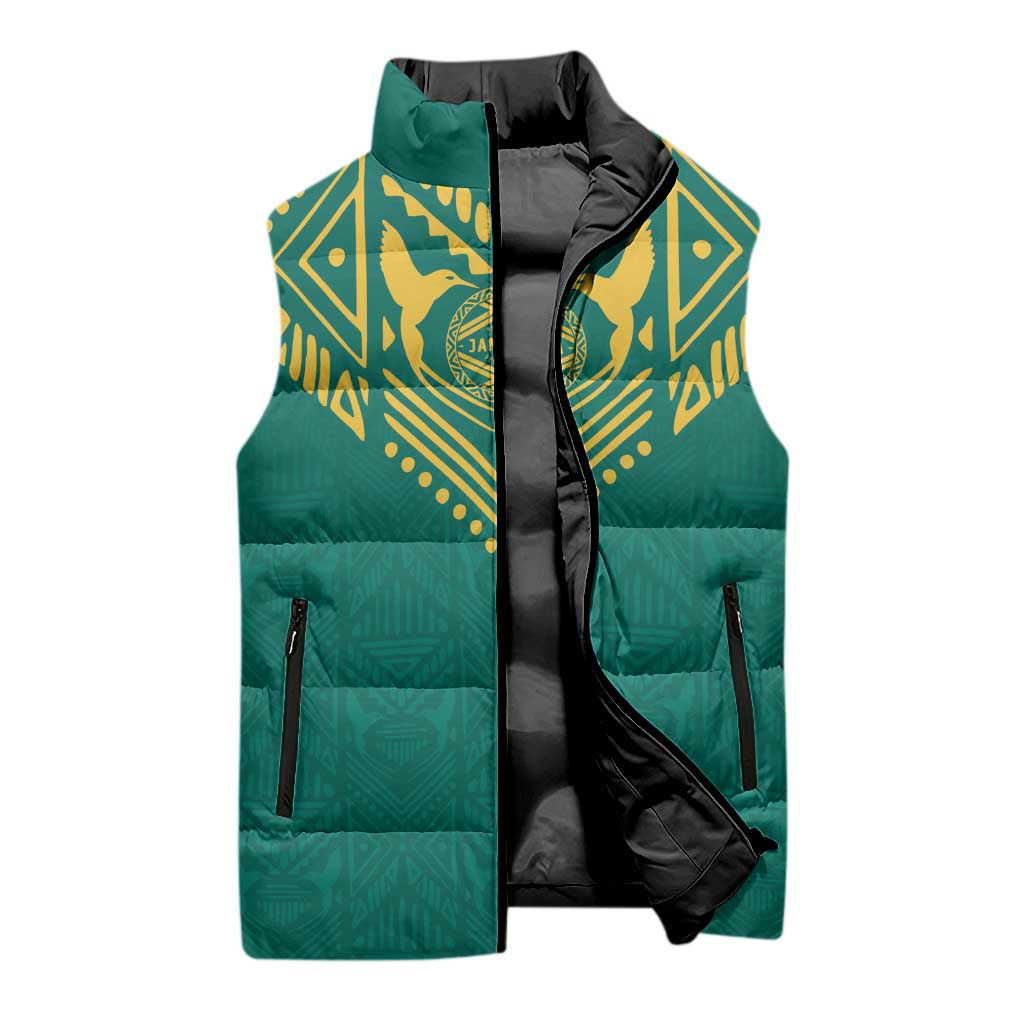 Afro-Jamaicans Tribal Custom Football Sleeveless Puffer Jacket Green Style