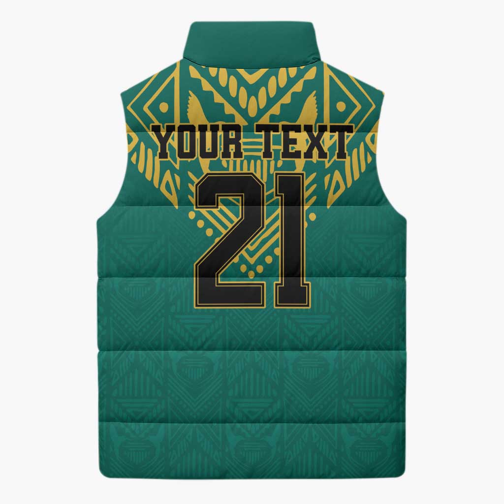 Afro-Jamaicans Tribal Custom Football Sleeveless Puffer Jacket Green Style