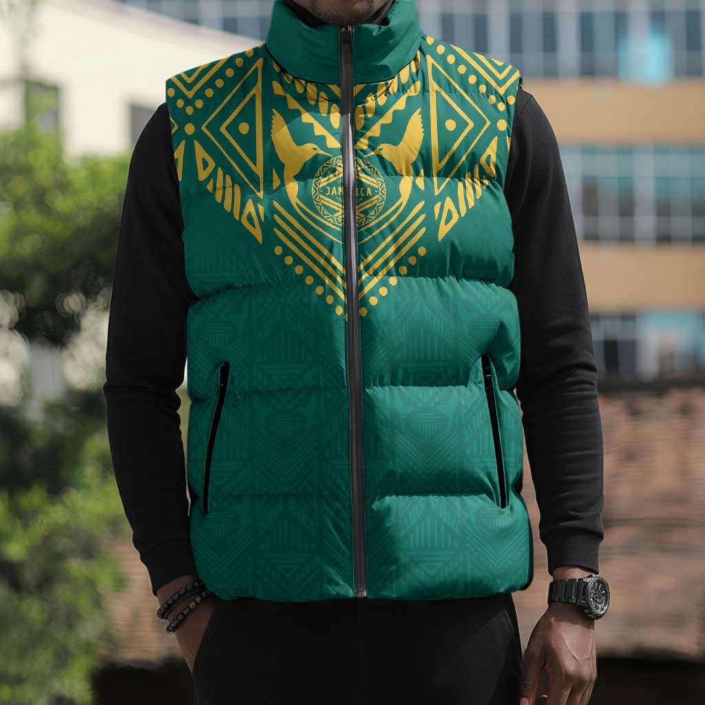 Afro-Jamaicans Tribal Custom Football Sleeveless Puffer Jacket Green Style