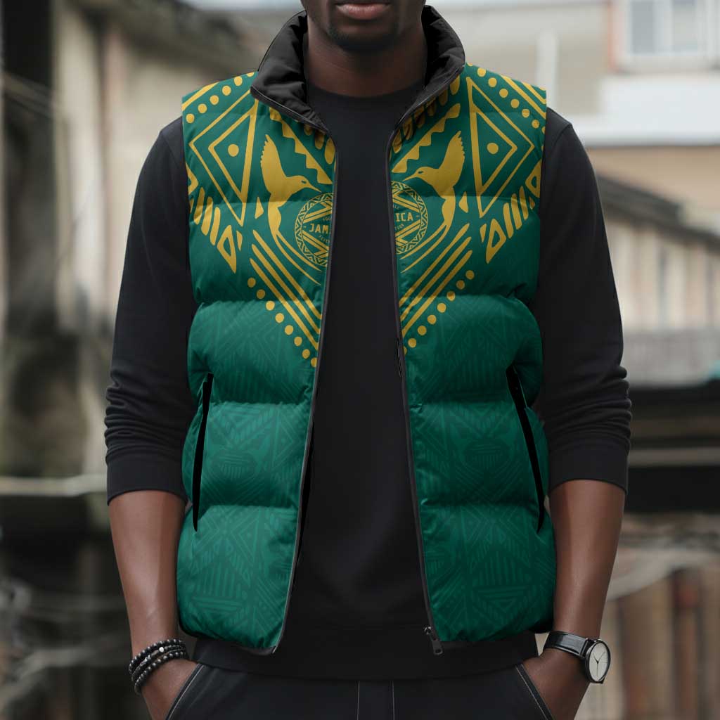 Afro-Jamaicans Tribal Custom Football Sleeveless Puffer Jacket Green Style