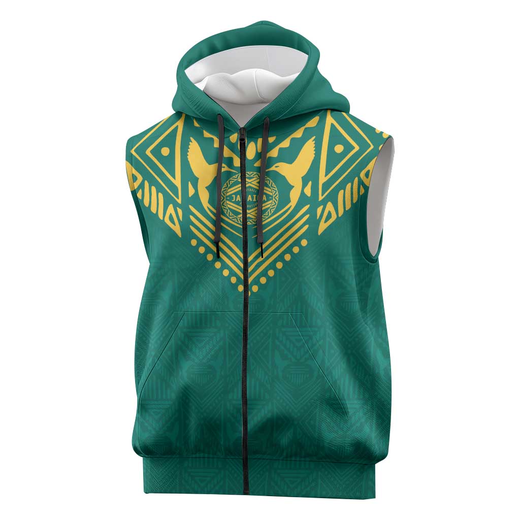 Afro-Jamaicans Tribal Custom Football Sleeveless Zip Hoodie Green Style - African Pride