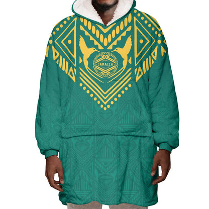 Afro-Jamaicans Tribal Custom Football Wearable Blanket Hoodie Green Style