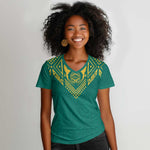 Afro-Jamaicans Tribal Custom Football Women V-Neck T-Shirt Green Style