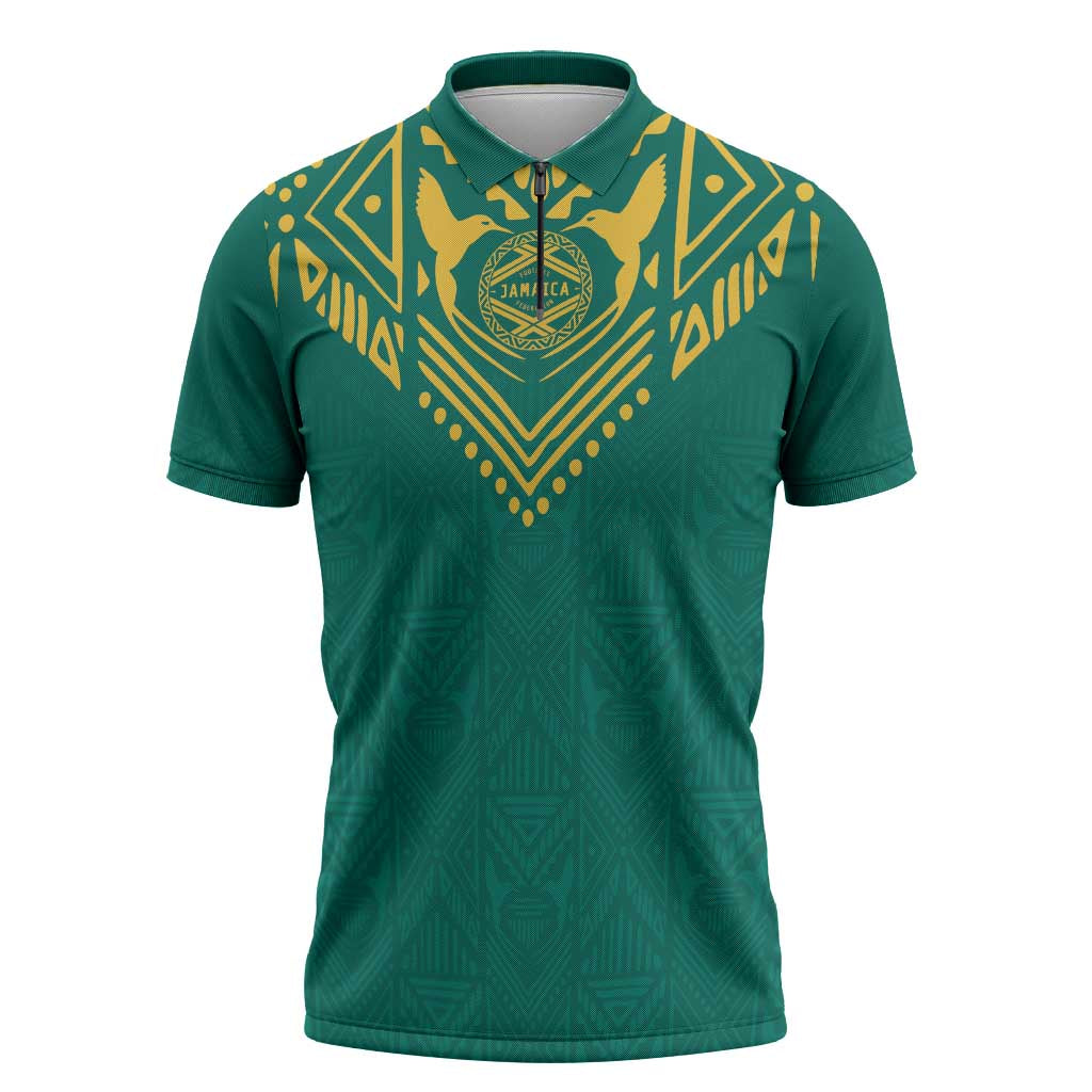 Afro-Jamaicans Tribal Custom Football Zipper Polo Shirt Green Style