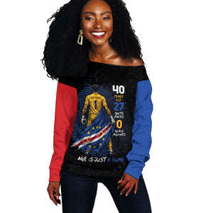 Cape Verde Goalkeeper Personalized Off Shoulder Sweater 40 Years Old 27 Shots Zero Goals Vintage