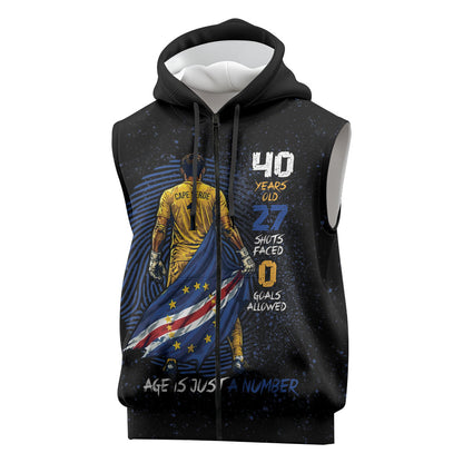 Cape Verde Goalkeeper Personalized Sleeveless Zip Hoodie 40 Years Old 27 Shots Zero Goals Vintage