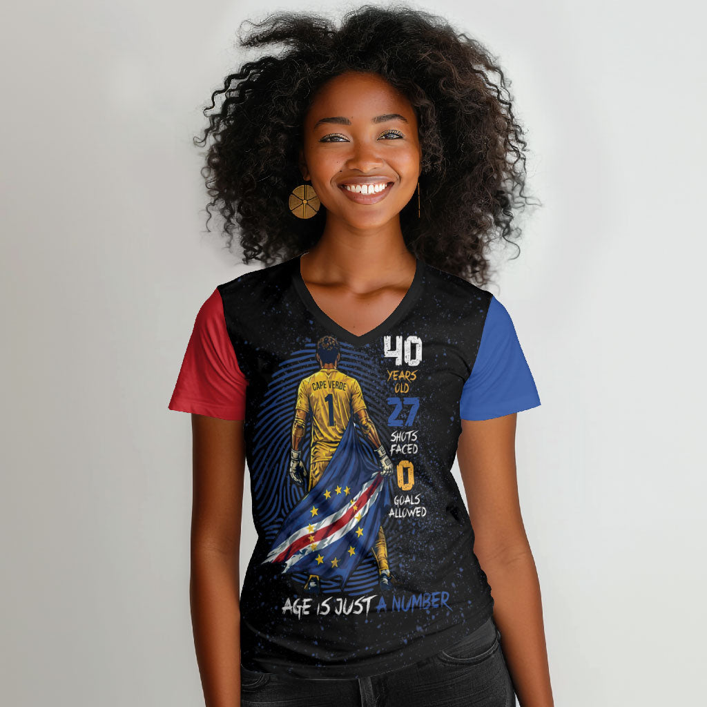 Cape Verde Goalkeeper Personalized Women V-Neck T-Shirt 40 Years Old 27 Shots Zero Goals Vintage