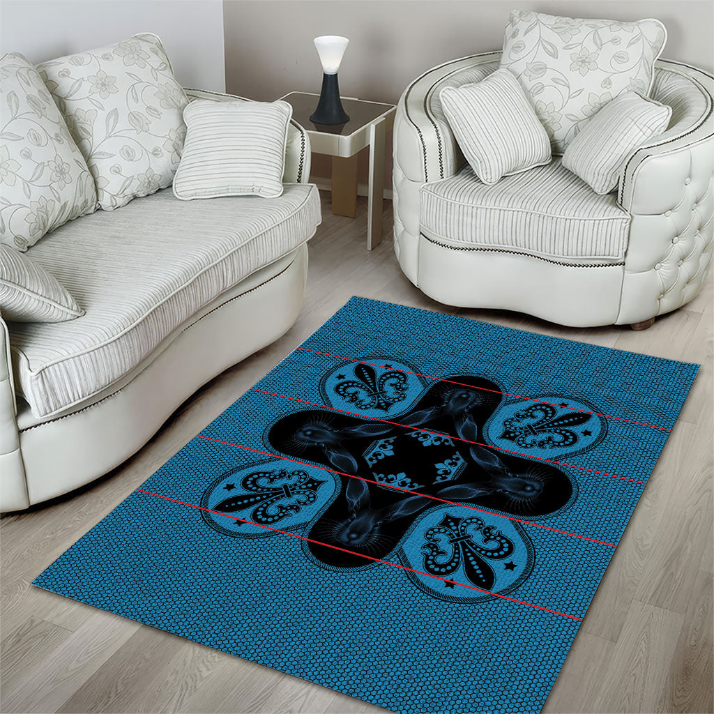 Bafokeng Rabbit Crown Palesa ea kharanium Area Rug Blue Seanamarena Basotho Blanket Inspired