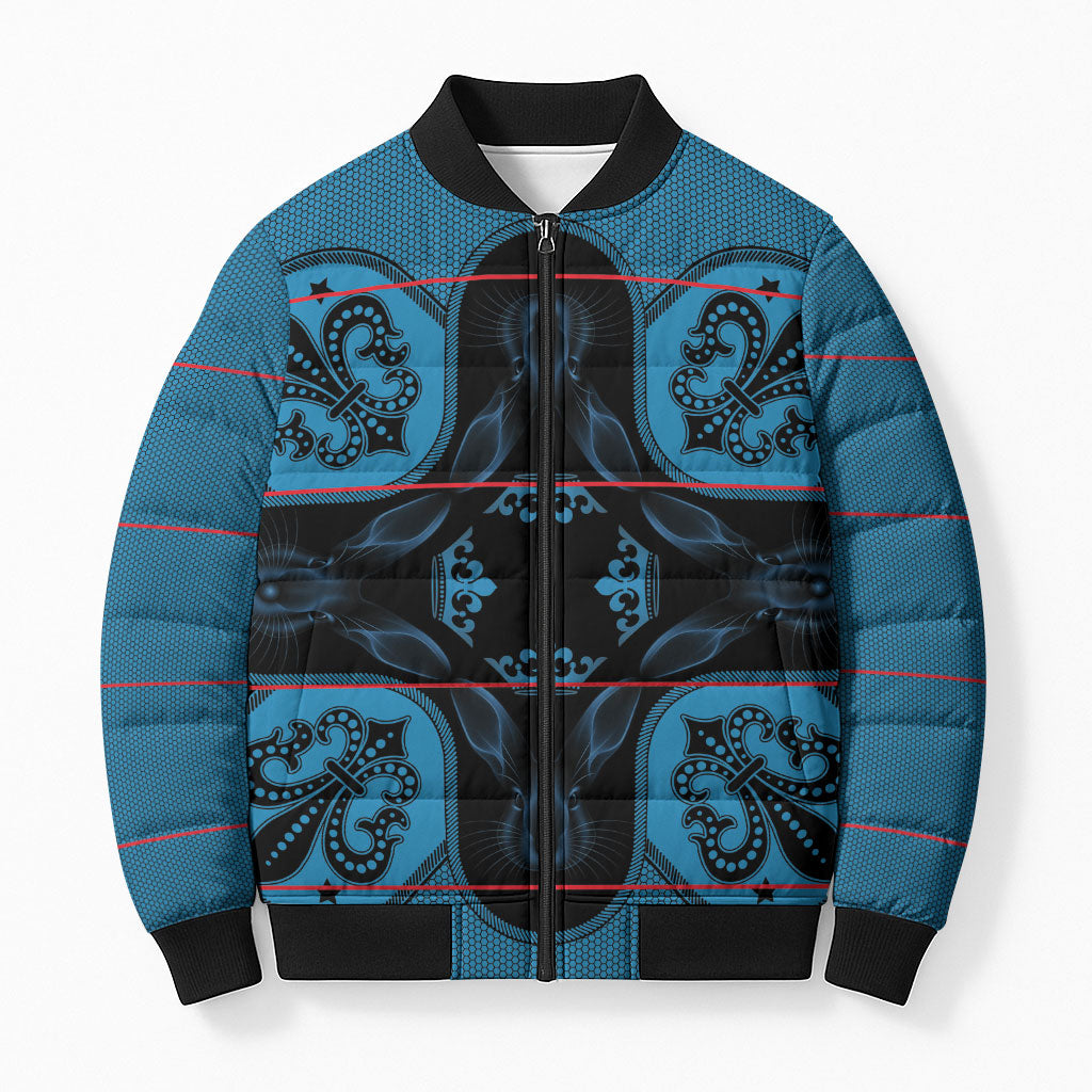 Bafokeng Rabbit Crown Palesa ea kharanium Bomber Puffer Jacket Blue Seanamarena Basotho Blanket Inspired